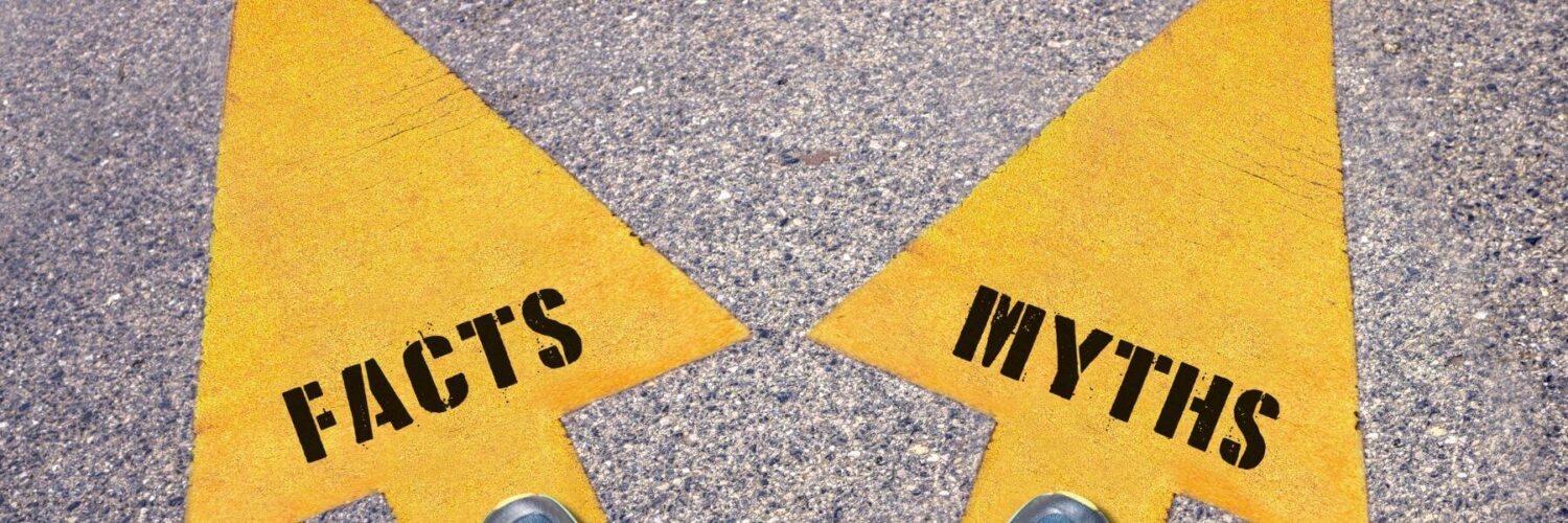 feet standing at two arrows, one says myths, the other facts